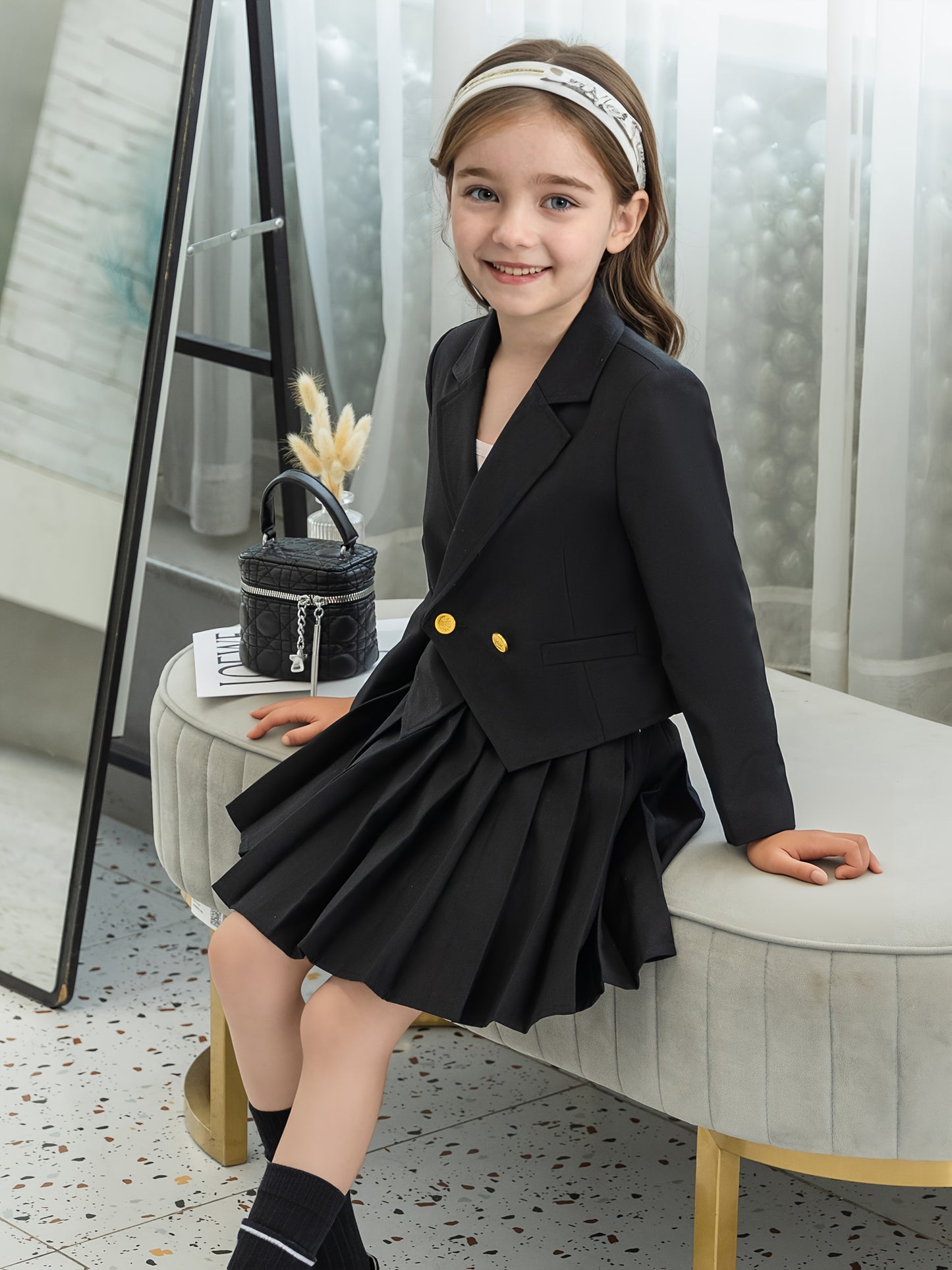 Girls' Preppy JK Uniform Suit Set Dress Skirt Two-Piece