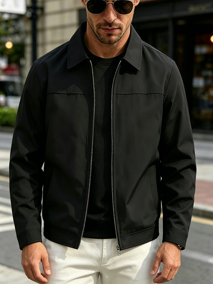 Men's Casual Lapel Collar Zipper Jacket - Lightweight Polyester
