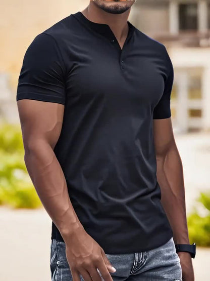 Men'S Lightweight  Breathable Quick-Dry T-Shirt - V-Neck, Short Sleeve, Solid Black, Soft Polyester Fabric for Gym, Running, Daily Wear  Outdoor Activities, Workout Clothes