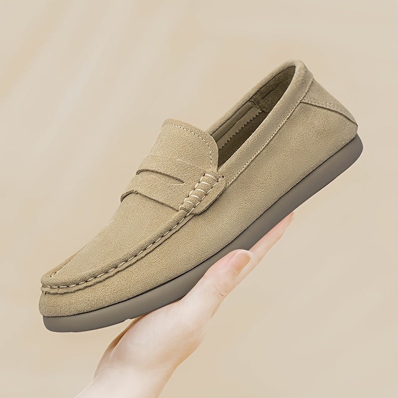 Men's Wide Fit Casual Suede Loafers Comfortable Slip-On Flats
