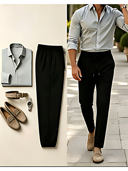 Men's Slim Fit 2-Piece Suit Set Long Sleeve Shirt & Tapered Pants