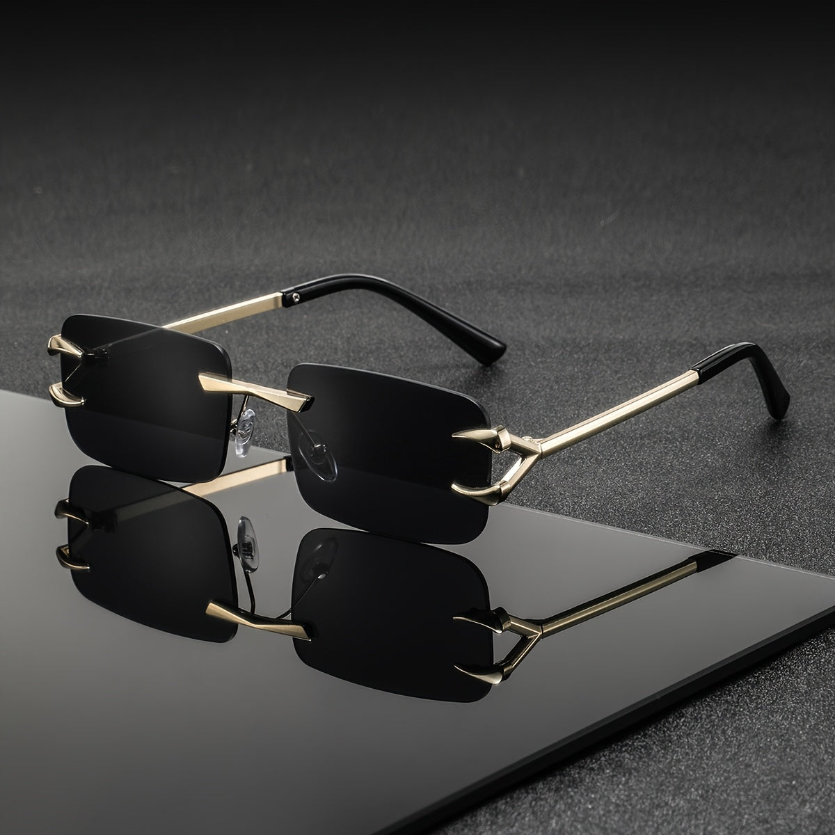 Men's Metal Square Rimless Glasses Vintage Zinc Alloy Frames