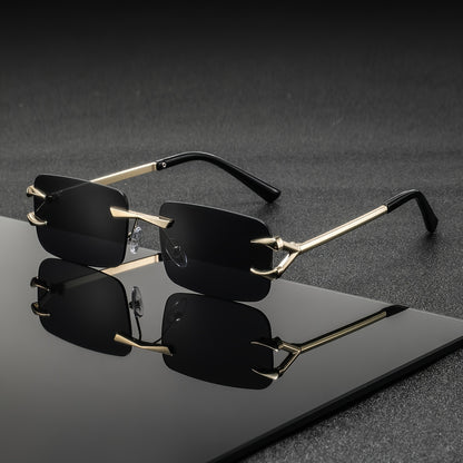 Men's Metal Square Rimless Glasses Vintage Zinc Alloy Frames