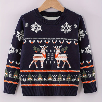 Boys' Sweater Christmas Autumn Winter Casual Fashion Sweet Romantic Loose Comfortable Round Neck Pullover Suitable for Daily Wear, Vacation, and School Knitwear