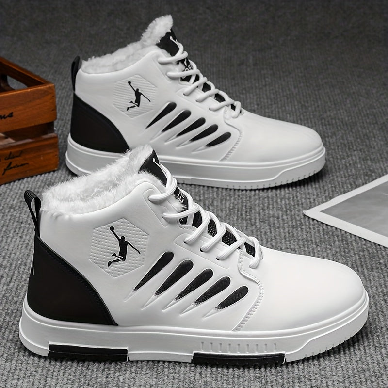 Men'S Winter Warm Thermal Skate Shoes - Mid-Calf Height, Thick PVC Sole & Lace-Up Closure, All-Season Casual Sneakers with Red Accent - /Red Colorway, Thick Sole Shoe, Durable Footwear, Sleek Design, Outdoor Footwear, Winter