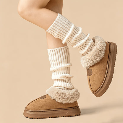 Unisex Winter Plush-Lined Slip-On Slippers with Thick Sole