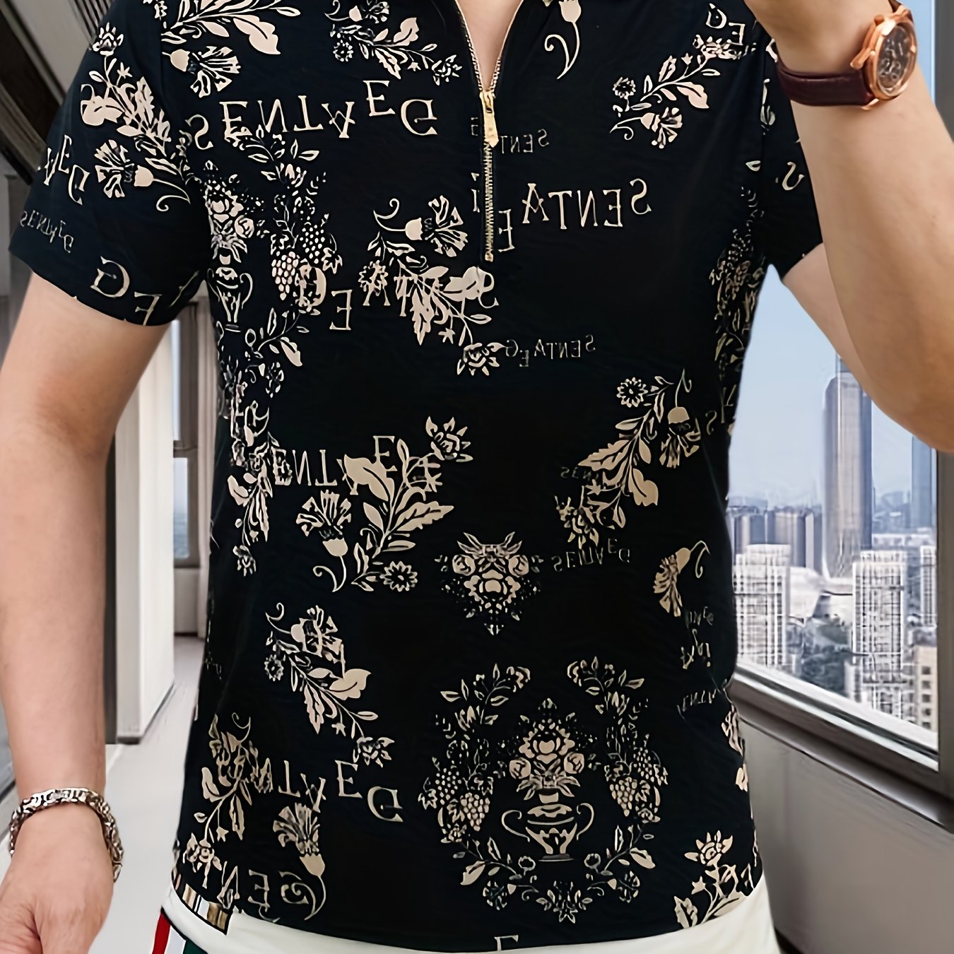 Men'S Short-Sleeve T-Shirt with a Stand-Up Collar And Zipper Polo Shirt, High-Quality Top - ayq