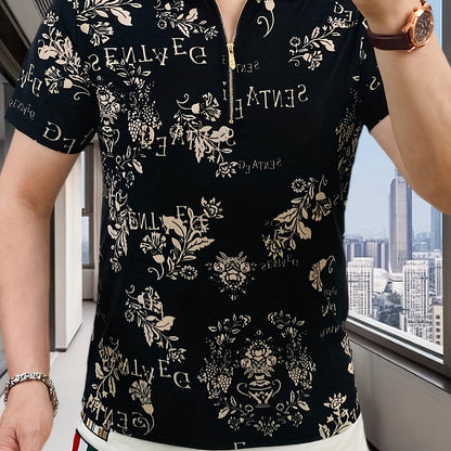 Men'S Short-Sleeve T-Shirt with a Stand-Up Collar And Zipper Polo Shirt, High-Quality Top - ayq