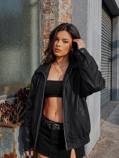 Women's Oversized Faux Leather Jacket for Fall & Winter