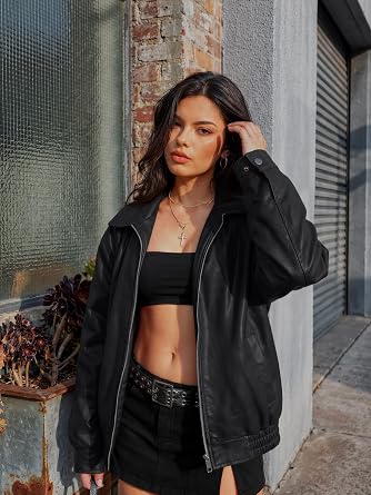 Women's Oversized Faux Leather Jacket for Fall & Winter