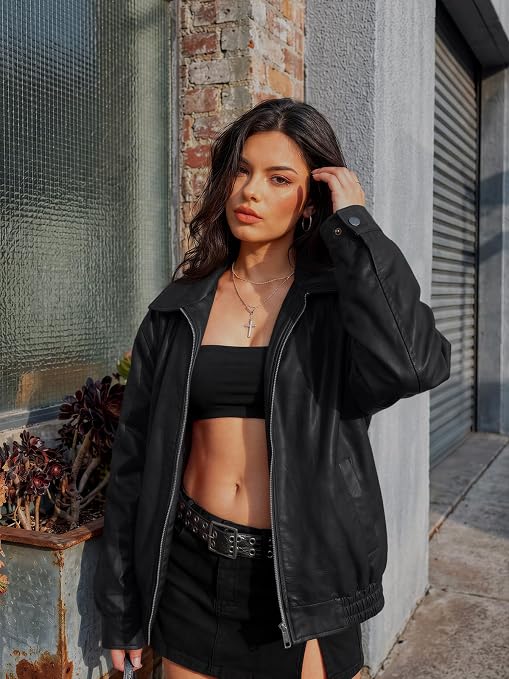 Women's Oversized Faux Leather Jacket for Fall & Winter