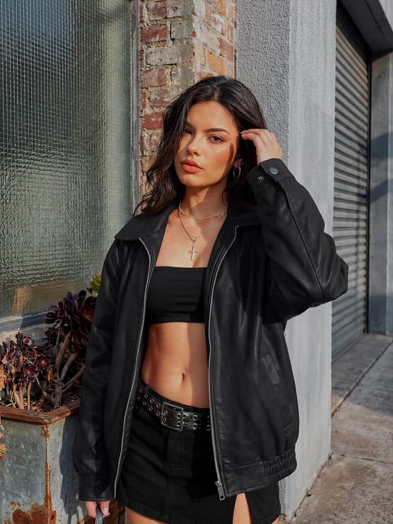 Women's Oversized Faux Leather Jacket for Fall & Winter