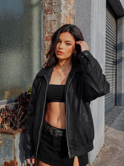 Women's Oversized Faux Leather Jacket for Fall & Winter