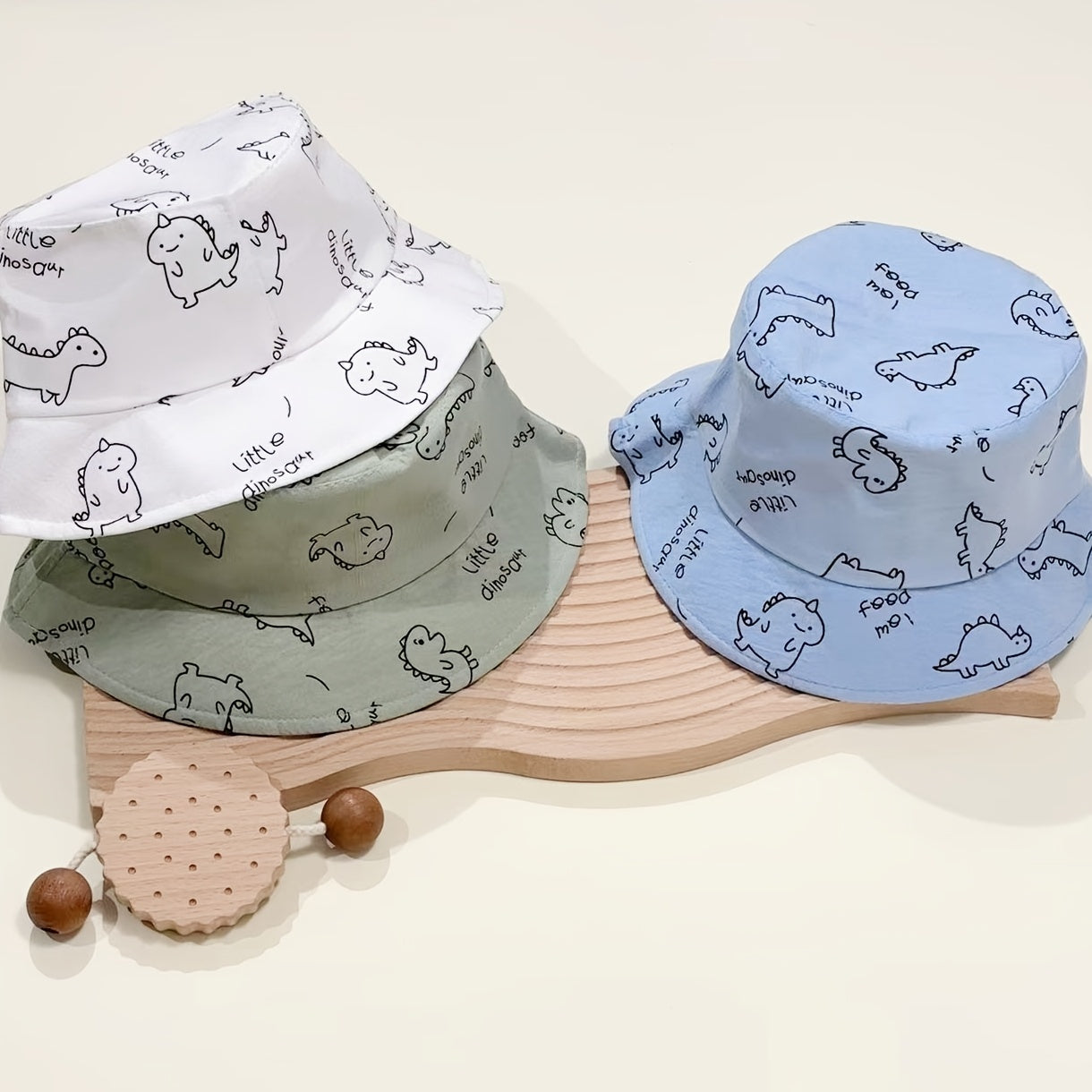 2pcs Breathable Cartoon Dinosaur Baby Bucket Hats for Boys & Girls