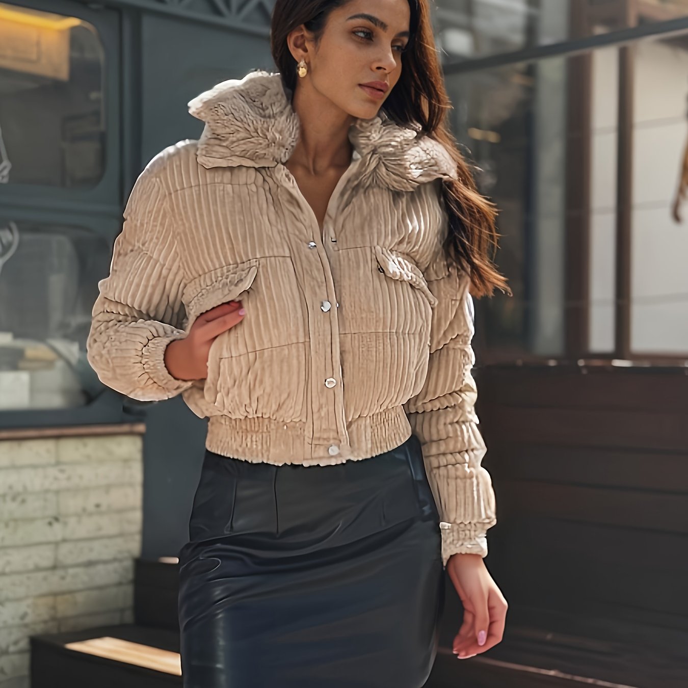 Women'S Winter Jacket - Full-Zip Coat with Detachable Fur Collar, Burgundy/Red - Cold Weather Outerwear for Everyday & Formal Events