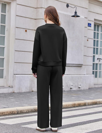 Ekouaer Women's Mock Neck Lounge Set with Wide Leg Pants