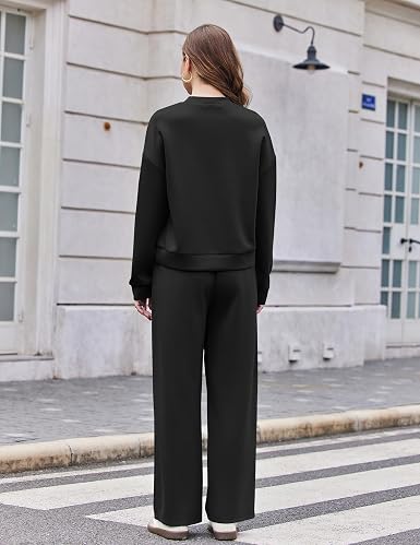 Ekouaer Women's Mock Neck Lounge Set with Wide Leg Pants