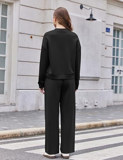 Ekouaer Women's Mock Neck Lounge Set with Wide Leg Pants