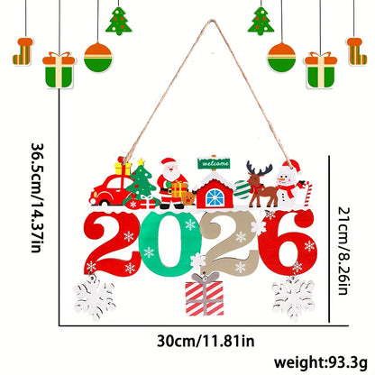 2026 Year-Specific Retro Artificial Wood Christmas Ornaments - Numbered 2026 Centerpiece with Santa Sleigh, Reindeer & Snowman - Irregular Shaped Tree Decorations for Weddings, Parties, New Year's (Compatible with 2024/2025/2