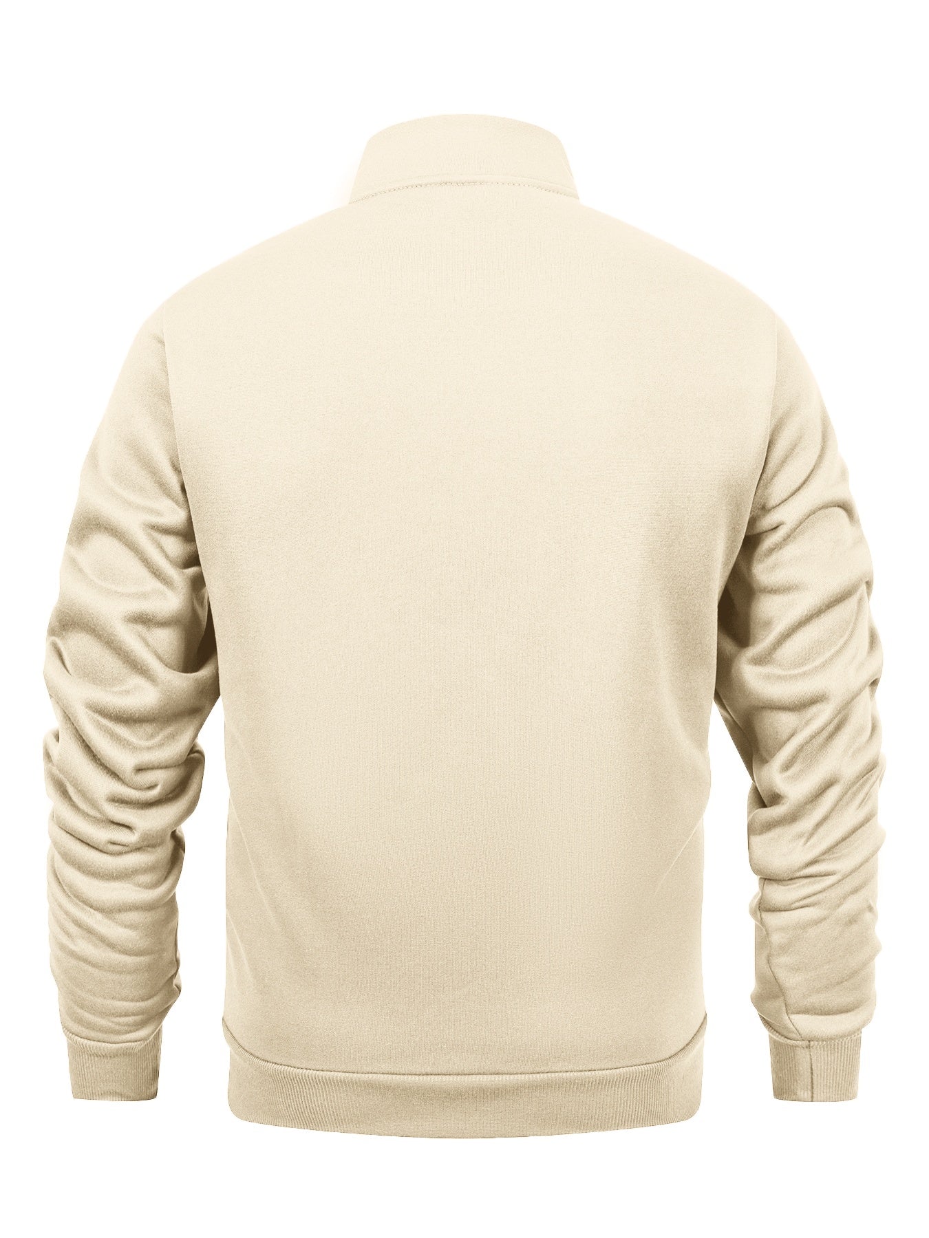 Men's Stand Collar Zip-Up Solid Color Fleece Jacket Long Sleeve Casual Sport Hoodless Coat with Large Side Pockets, Suitable for Daily Wear, Outdoor Activities, Hiking