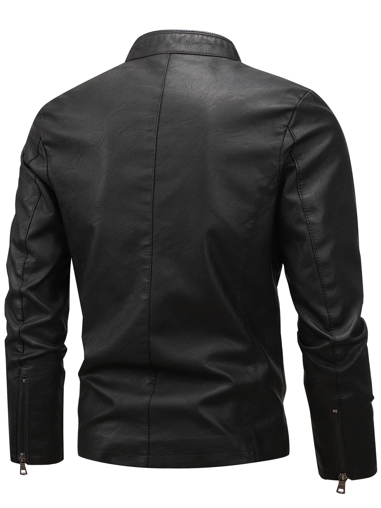 Men's Casual Baseball Collar PU Jacket with Zipper