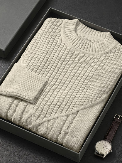 Fashion Knit Round Neck Sweater Pullover - Soft, Breathable, Medium Stretch, Long Sleeve, Casual Top for City Walks, Streets, Outings, Outdoor Activities - Perfect for Autumn and Winter