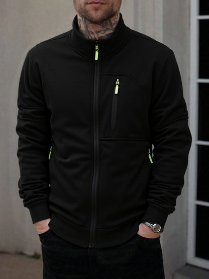 Men's Casual Stand Collar Zipper Fleece Jacket for Fall Winter