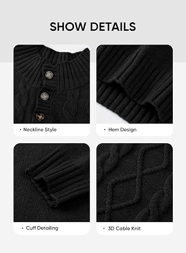 Men's Cable Knit Henley Sweater with Ribbed Stand Collar