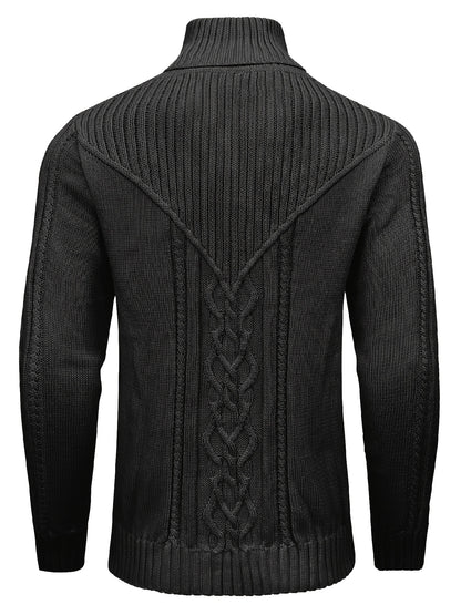 Men's High Collar Warm Knit Sweater - Stretchy Fashion Ribbed Pullover, Elegant Gentleman Cardigan