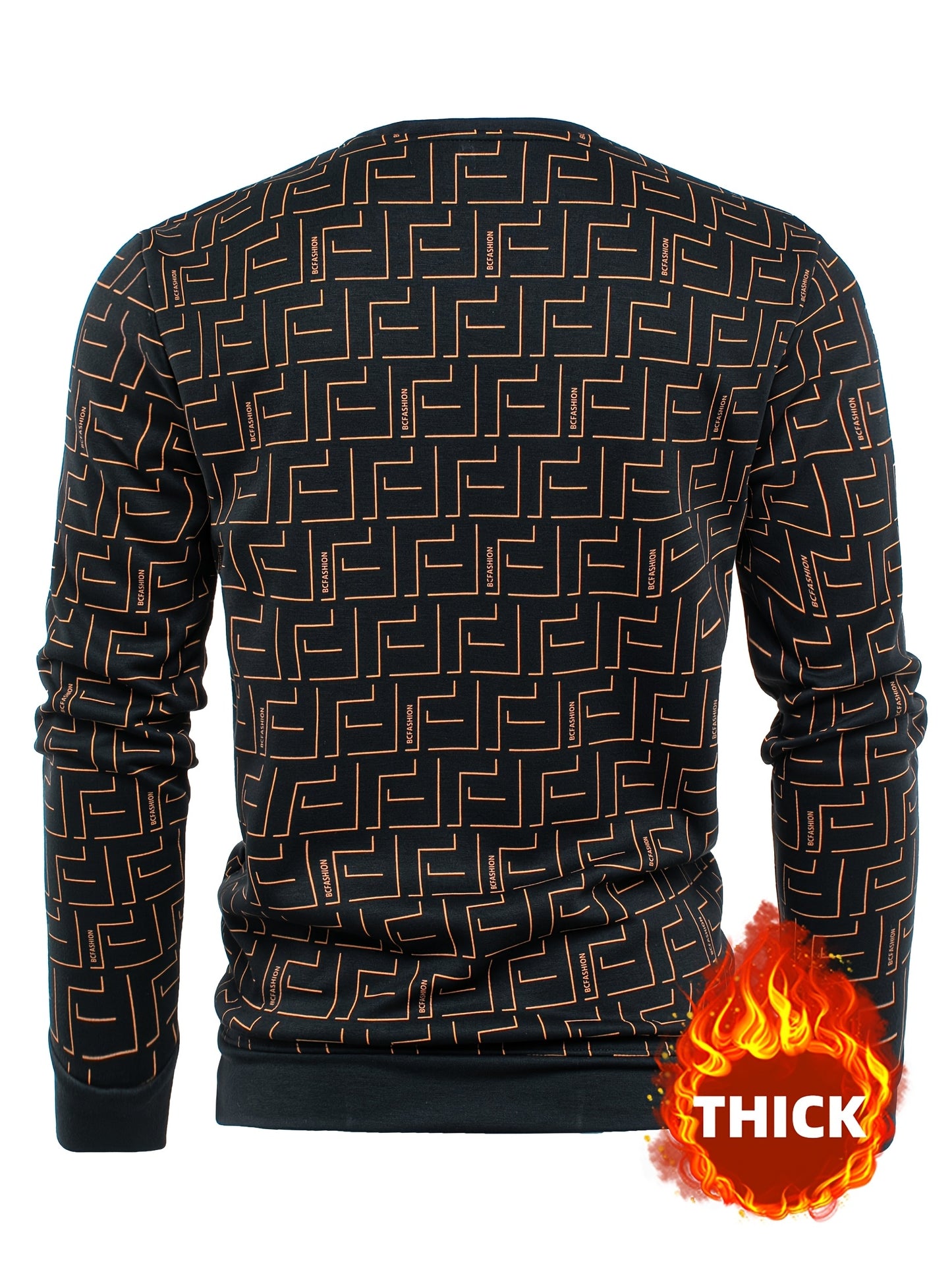 New Autumn And Winter Men'S Long-Sleeve Fleece Sweatshirt, Featuring a Geometric Pattern Design, Warm And Soft Stylish Round-Neck Sweatshirt, a Perfect Gift for Men to Keep Warm