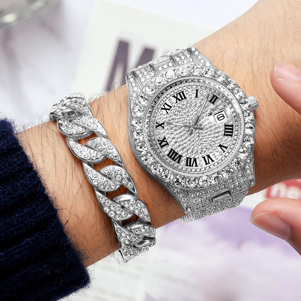 Men's Hip Hop Iced-Out Luxury Quartz Watch with Date