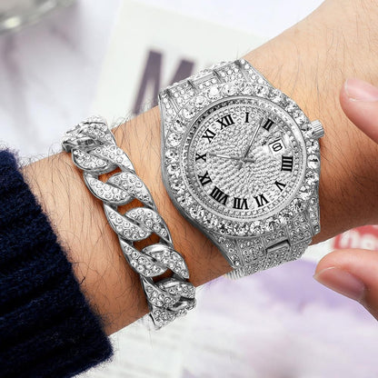 Men's Hip Hop Iced-Out Luxury Quartz Watch with Date