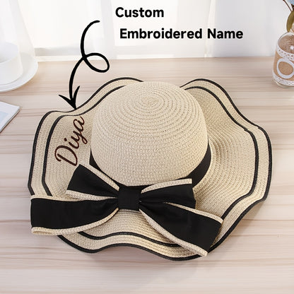 Women’s Summer Wide-Brim Straw Hat with Ruffles & Bow