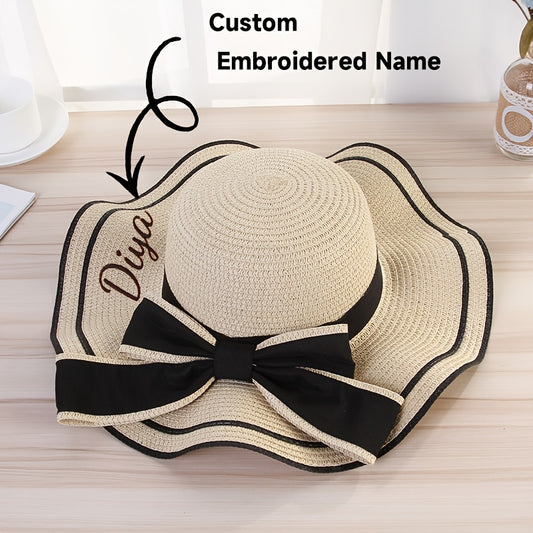 Women’s Summer Wide-Brim Straw Hat with Ruffles & Bow