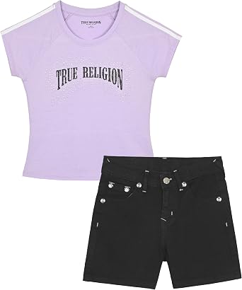 Girls Denim Shorts and Graphic Tee Set for Summer Style