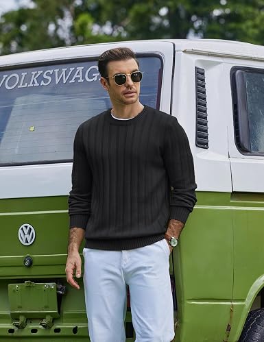 Men's Ribbed Crewneck Pullover Sweater Soft Warm Knit