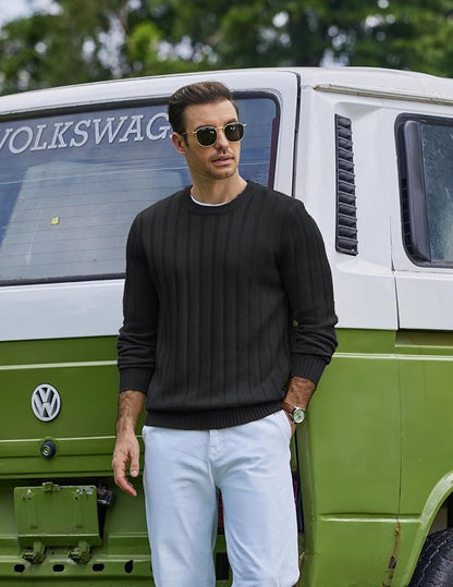Men's Ribbed Crewneck Pullover Sweater Soft Warm Knit