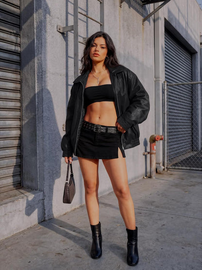 Women's Oversized Faux Leather Jacket for Fall & Winter