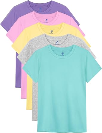 5-Pack Girls Cotton Short Sleeve T-Shirts Comfortable Fit