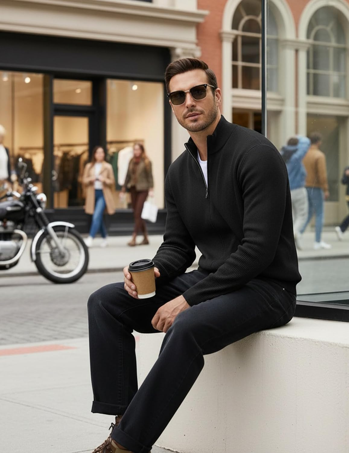 Men's Casual Zip-Up Knitted Cardigan Sweater with Stand Collar