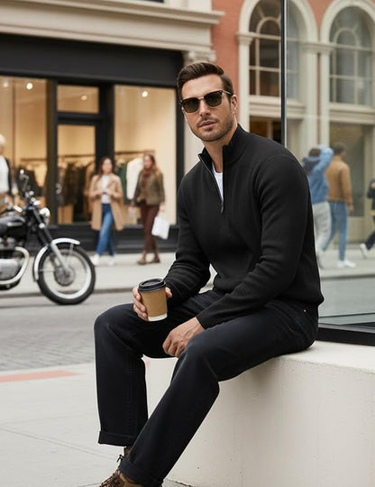 Men's Casual Zip-Up Knitted Cardigan Sweater with Stand Collar