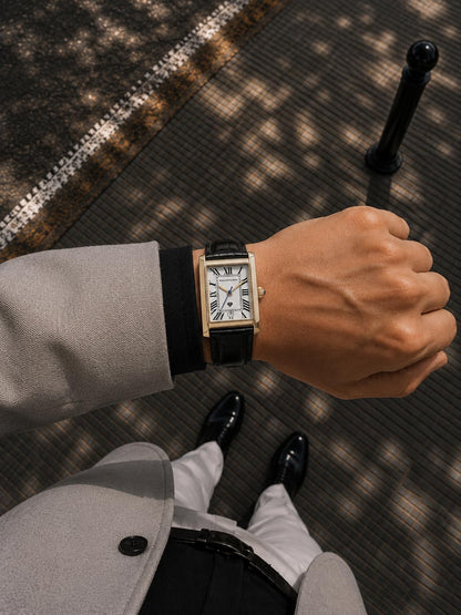 Men’s Luxury Stainless Steel Quartz Watch with Leather Strap
