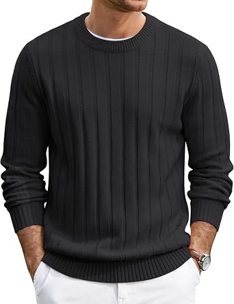 Men's Ribbed Crewneck Pullover Sweater Soft Warm Knit