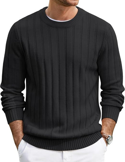Men's Ribbed Crewneck Pullover Sweater Soft Warm Knit
