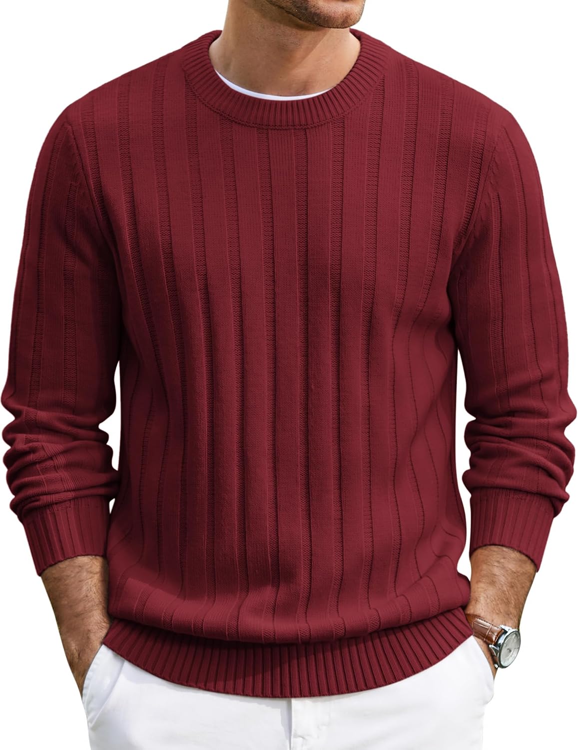Men's Ribbed Crewneck Pullover Sweater Soft Warm Knit