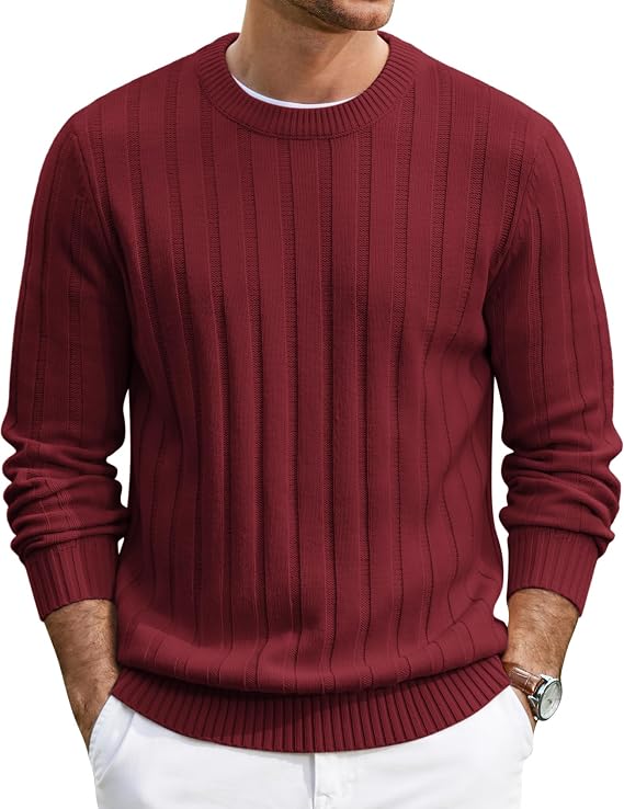 Men's Ribbed Crewneck Pullover Sweater Soft Warm Knit