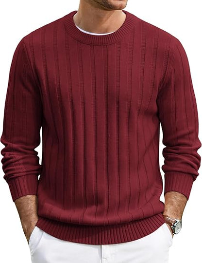 Men's Ribbed Crewneck Pullover Sweater Soft Warm Knit