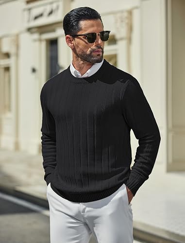 Men's Ribbed Crewneck Pullover Sweater Soft Warm Knit
