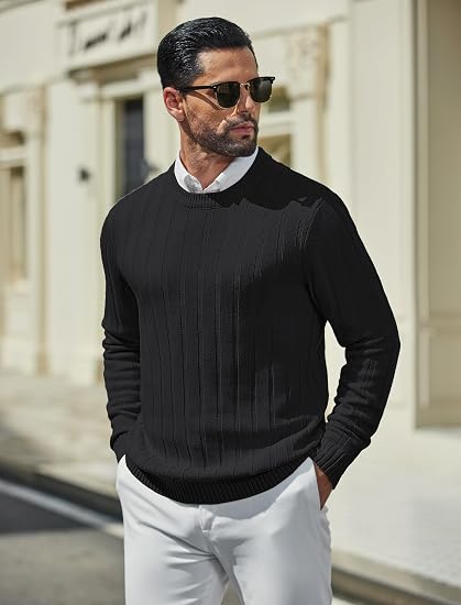 Men's Ribbed Crewneck Pullover Sweater Soft Warm Knit