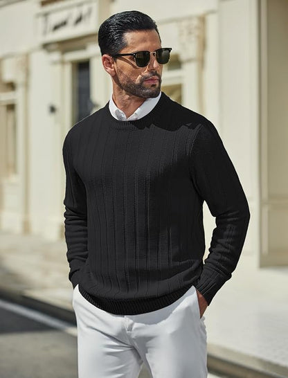 Men's Ribbed Crewneck Pullover Sweater Soft Warm Knit
